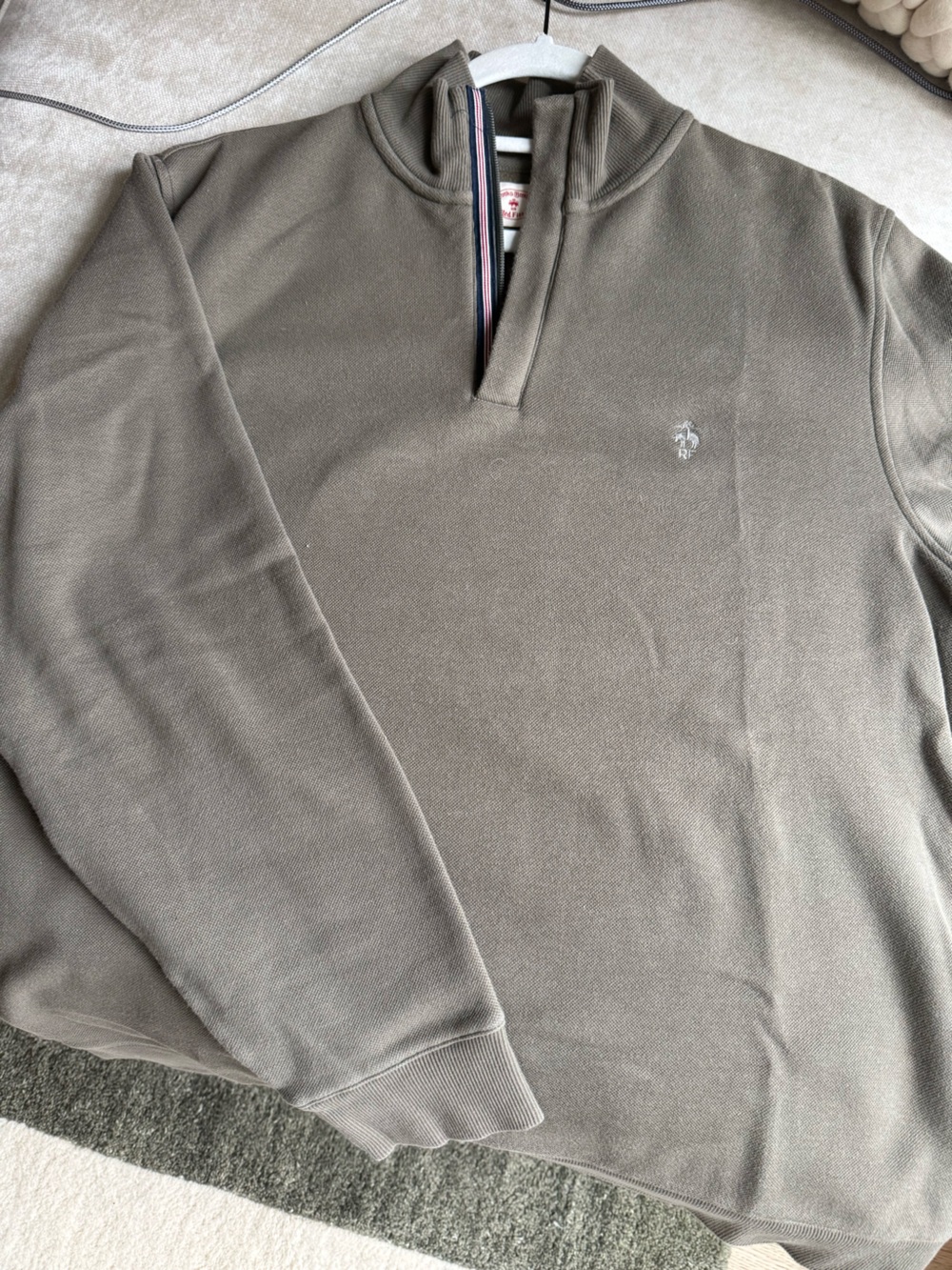 Brooks Brothers Olive Green Hooded Zip Jacket with Navy & Red Trim